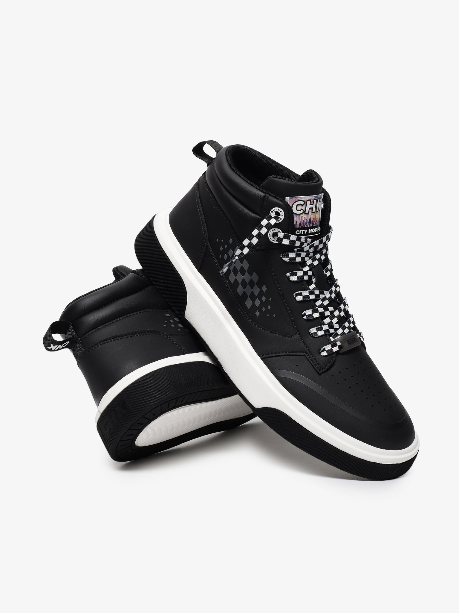 City Hopper Black Checkered Print Mid